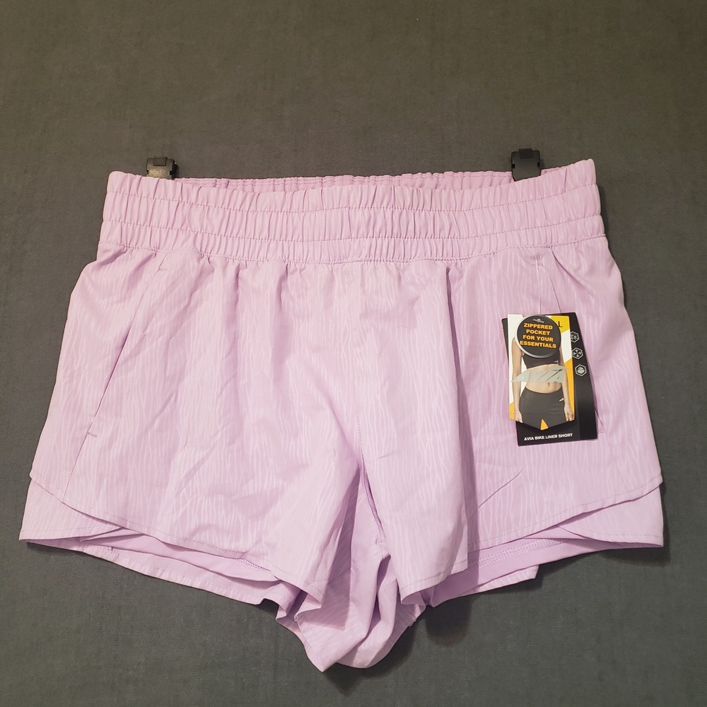 Avia Bike Liner Shorts Womens L (12-14) Lavender Purple Tonal Tiger Stripe NEW